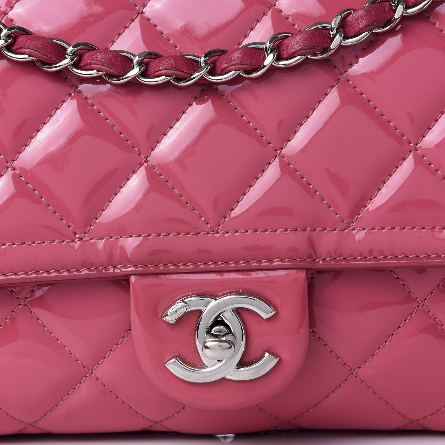 Patent Quilted Large Coco Shine Flap Pink