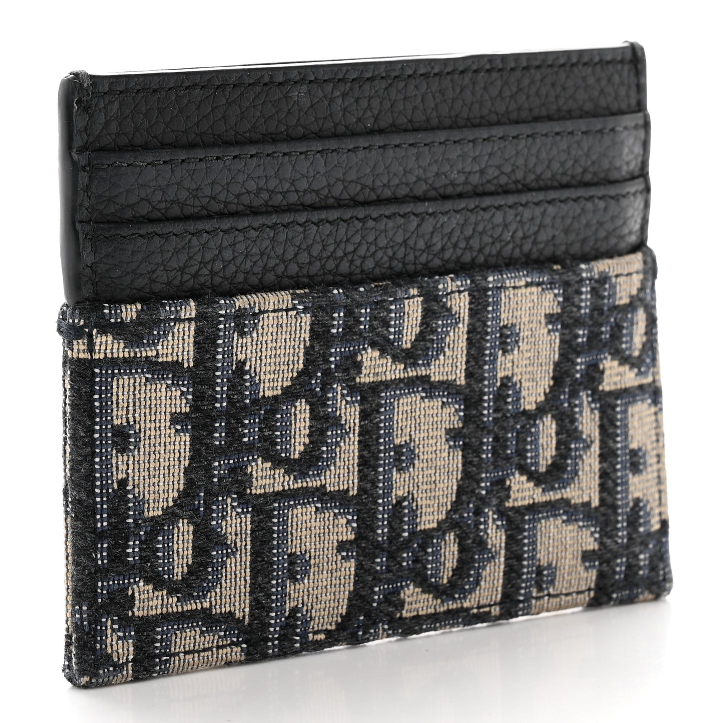 Grained Calfskin Oblique Card Holder Black