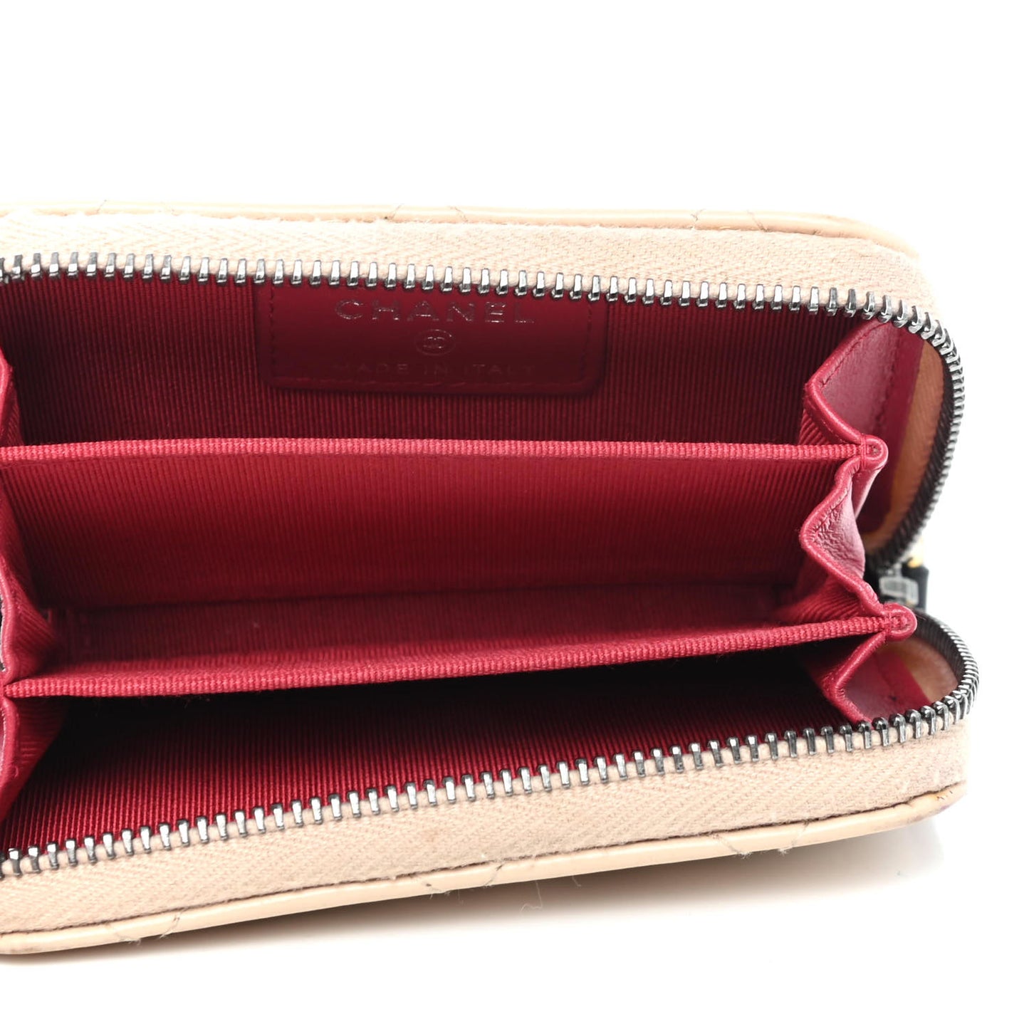 Aged Calfskin Quilted Gabrielle Zip Around Coin Purse Wallet Beige Black