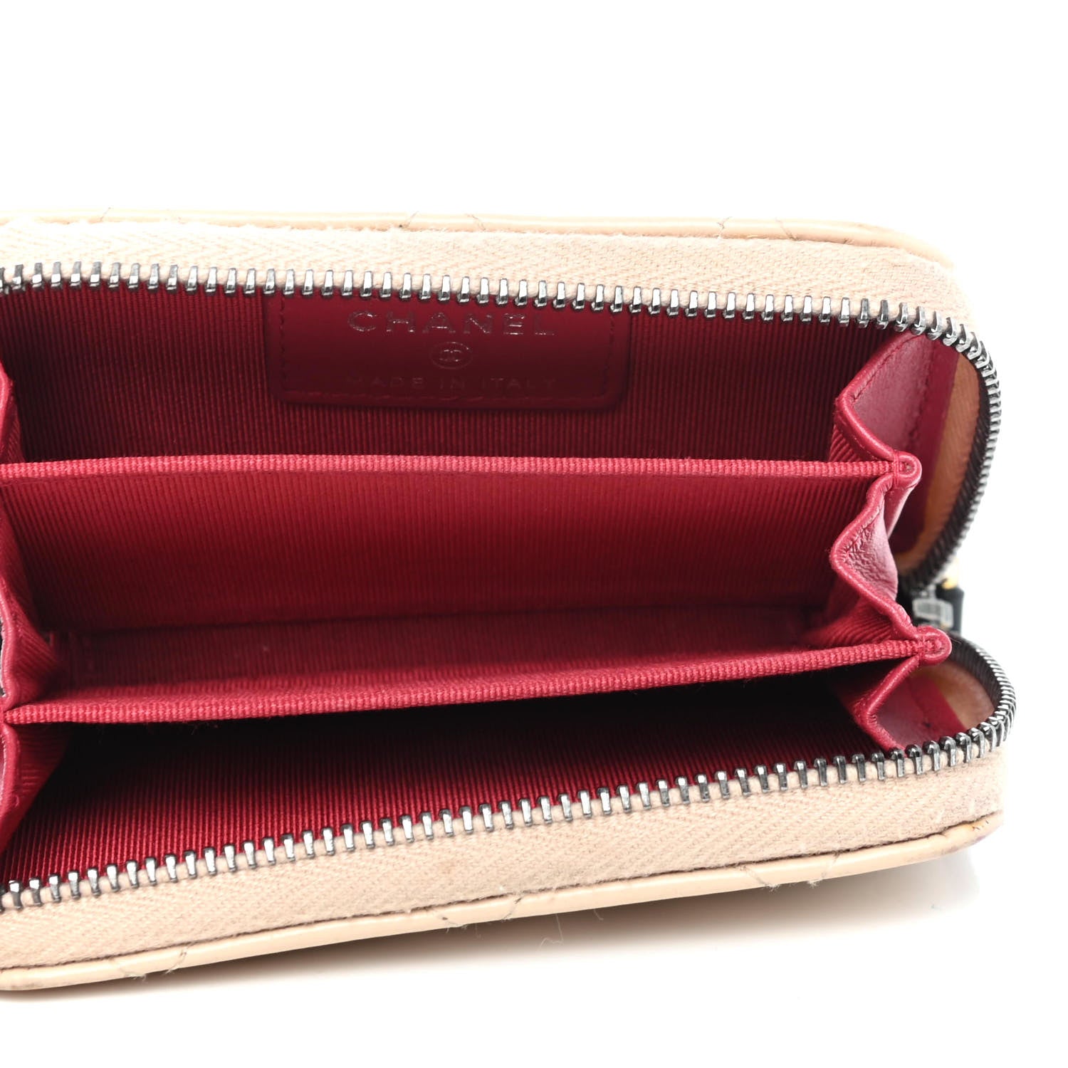 Chanel Aged Calfskin Quilted Gabrielle Zip Around Coin Purse Wallet Beige Black 4 of 4