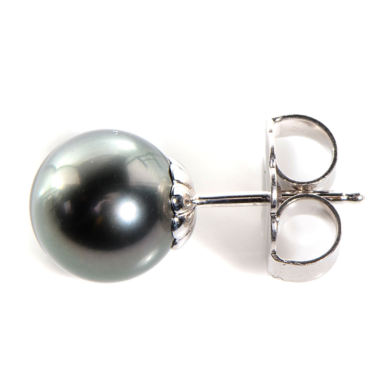 18K White Gold Black South Sea Pearl 9mm Stud Earrings