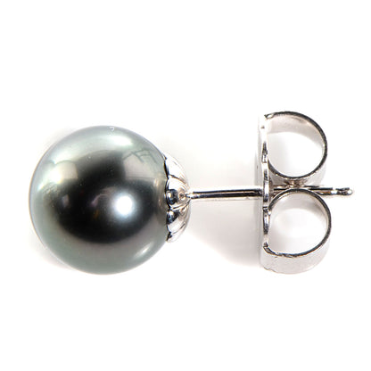Mikimoto 18K White Gold Black South Sea Pearl 9mm Stud Earrings 3 of 4