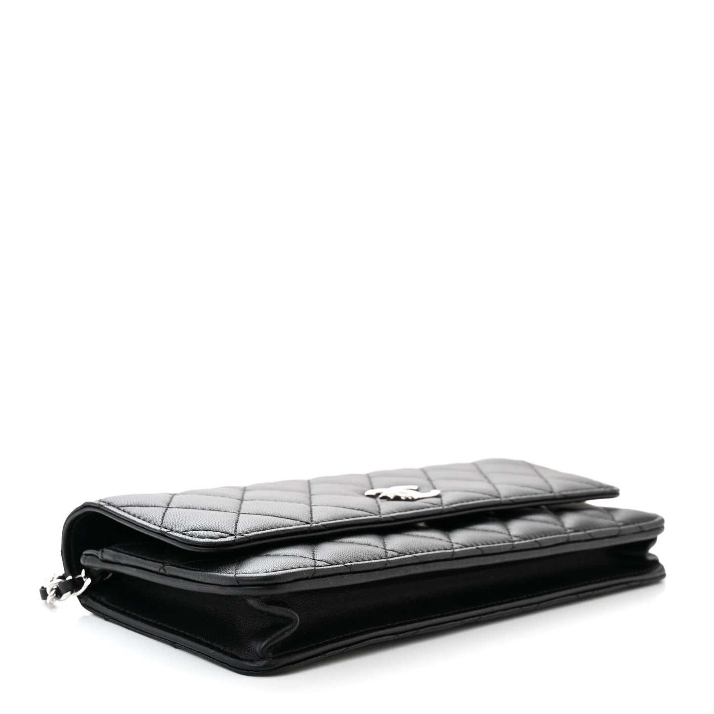 Lambskin Quilted Crystal Star Long Clutch With Chain Black