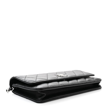 Chanel Lambskin Quilted Crystal Star Long Clutch With Chain Black 4 of 12