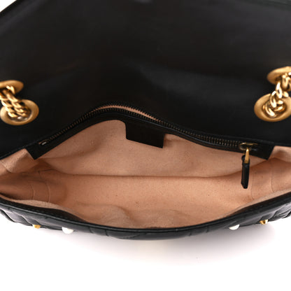 Gucci Calfskin Matelasse Studded Small Pearly GG Marmont Shoulder Bag Black 5 of 11