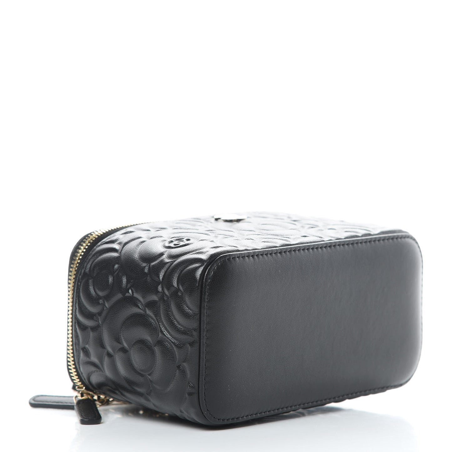 Lambskin Camellia Embossed Small Vanity Case With Chain Black