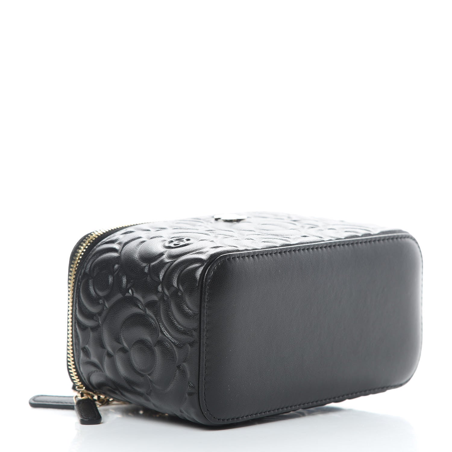 Chanel Lambskin Camellia Embossed Small Vanity Case With Chain Black 4 of 12
