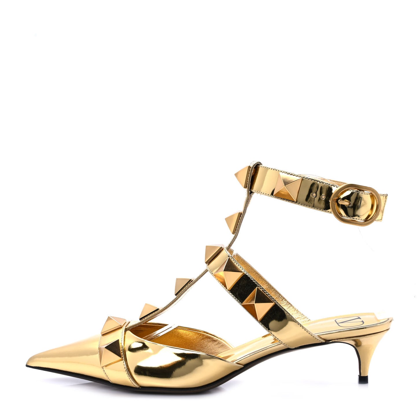 Metallic Patent Roman Stud Ankle Strap 40mm Pump 40 Antique Brass