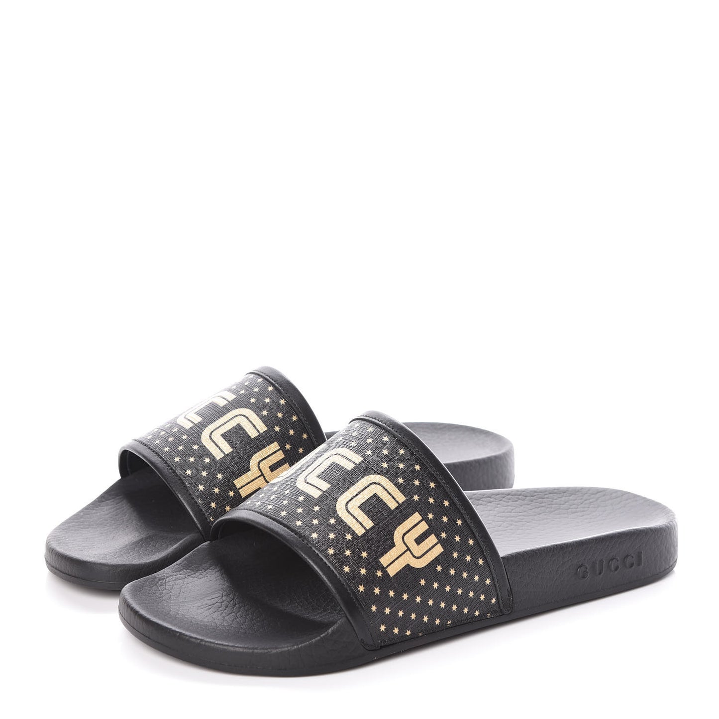 X SEGA Supreme Canvas GUCCY Stars Mens Slide Sandals 8 Black Gold