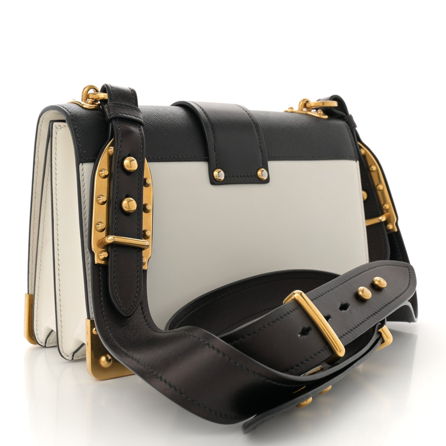 Prada City Calf Saffiano Large Cahier Bag White Black 3 of 17