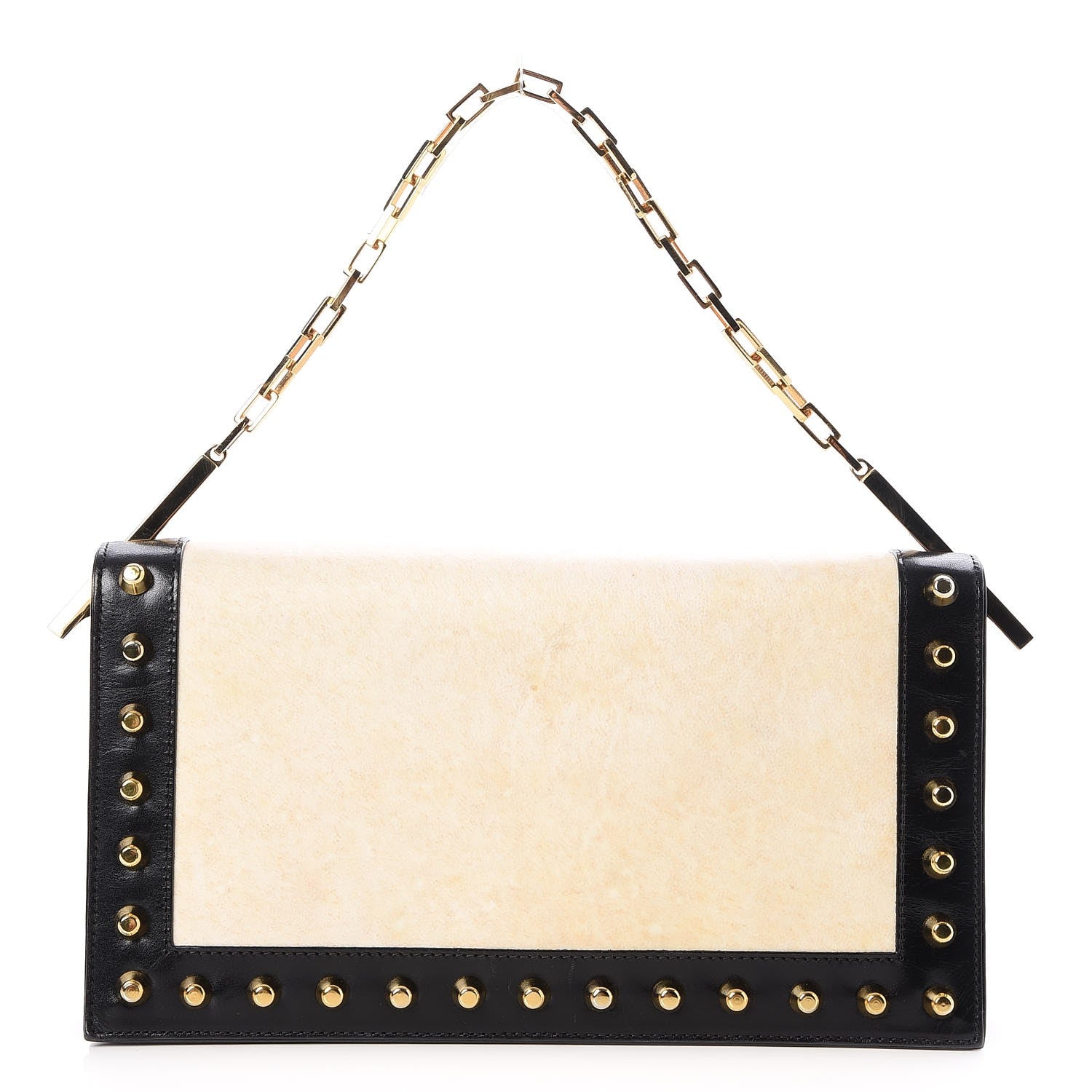 Fendi Parchment Calfskin Studded Shoulder Bag Black 1 of 7