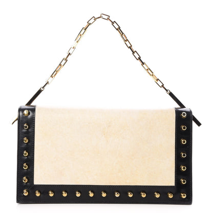 Fendi Parchment Calfskin Studded Shoulder Bag Black 1 of 7