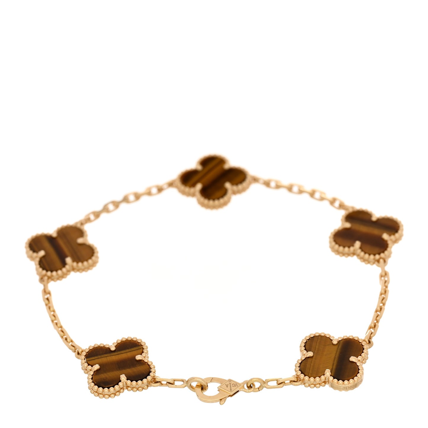 18K Yellow Gold Tiger Eye 5 Motifs Vintage Alhambra Bracelet