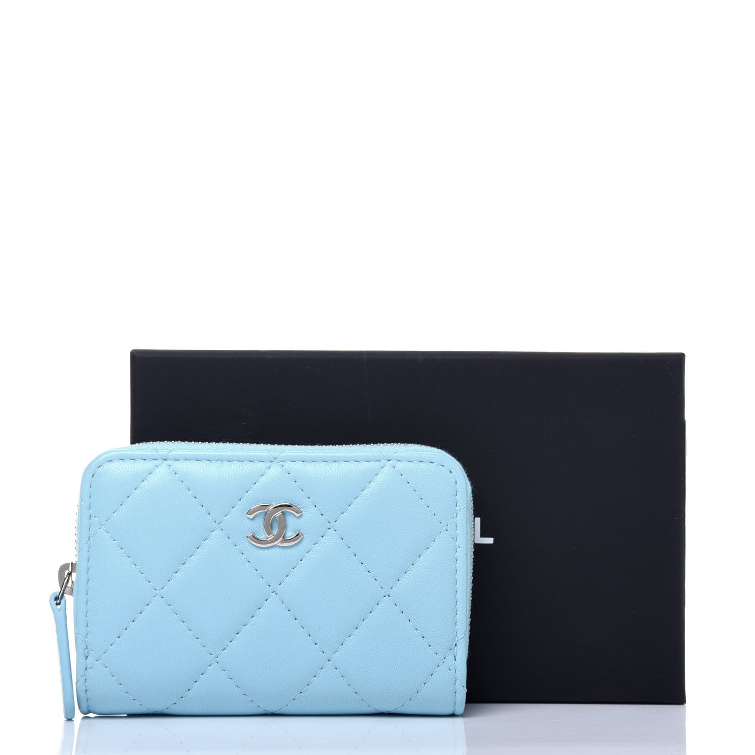 Chanel Lambskin Quilted Zip Around Coin Purse Wallet Neon Blue 11 of 11
