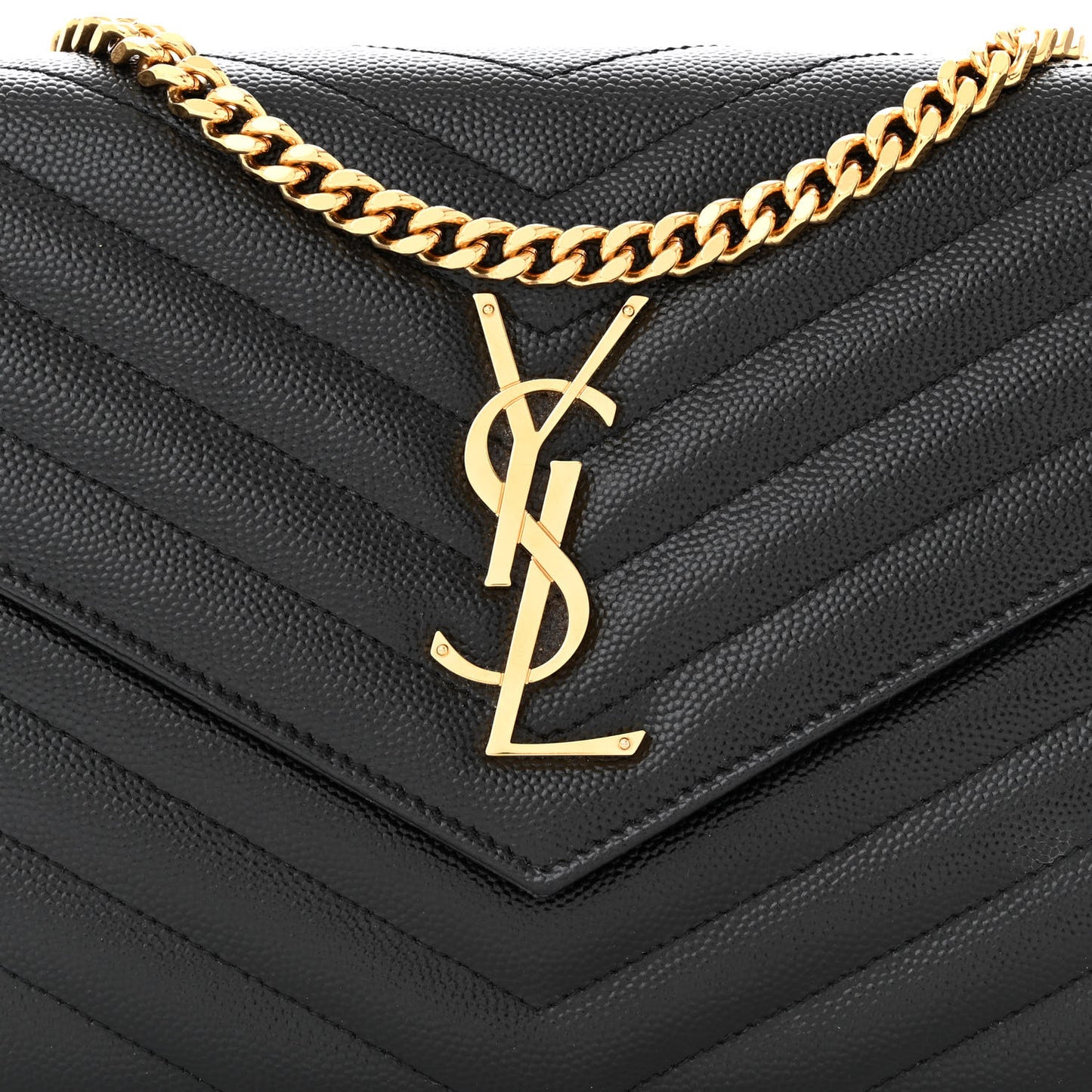 Grain De Poudre Matelasse Chevron Monogram Chain Wallet Black