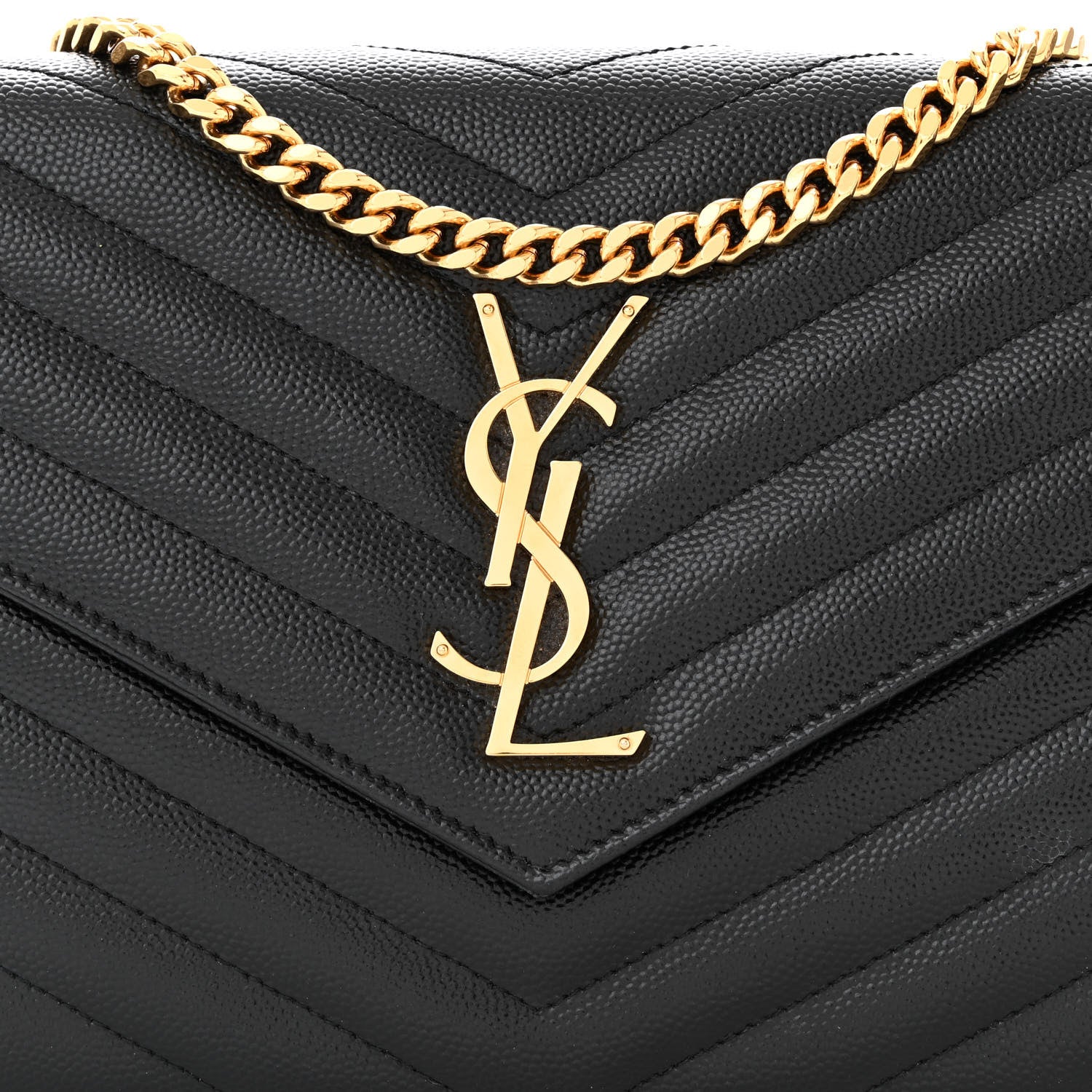 Saint Laurent Grain De Poudre Matelasse Chevron Monogram Chain Wallet Black 7 of 10