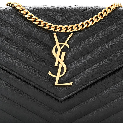 Saint Laurent Grain De Poudre Matelasse Chevron Monogram Chain Wallet Black 7 of 10