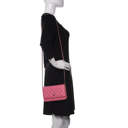 Chanel Lambskin Quilted Wallet On Chain WOC Pink Yellow 2 of 11