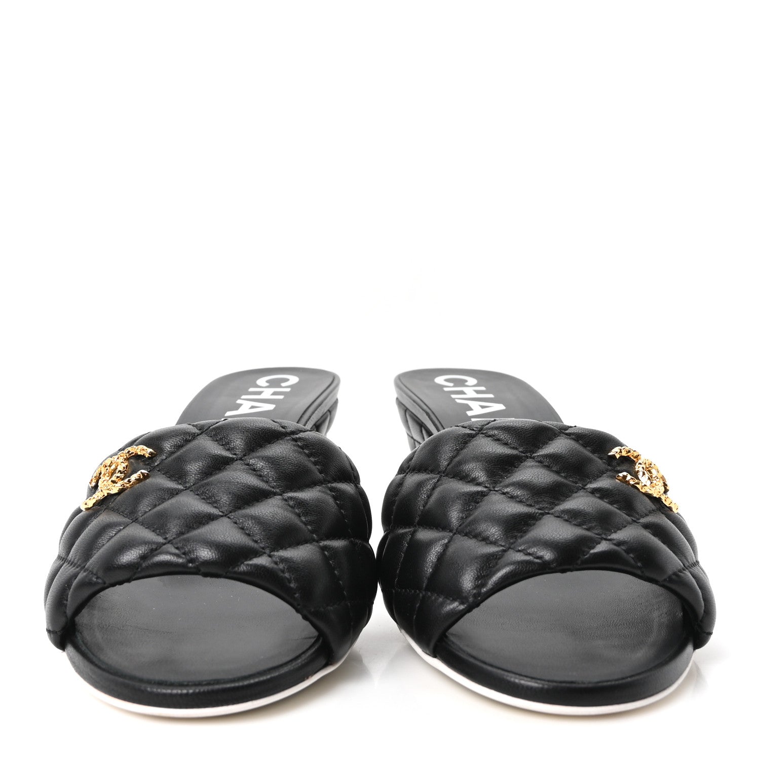 Chanel Lambskin Quilted Textured CC Mules 39 Black 3 of 10