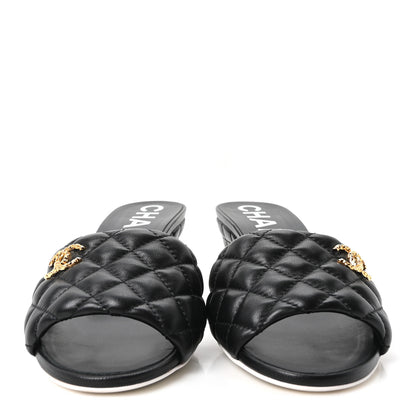 Chanel Lambskin Quilted Textured CC Mules 39 Black 3 of 10