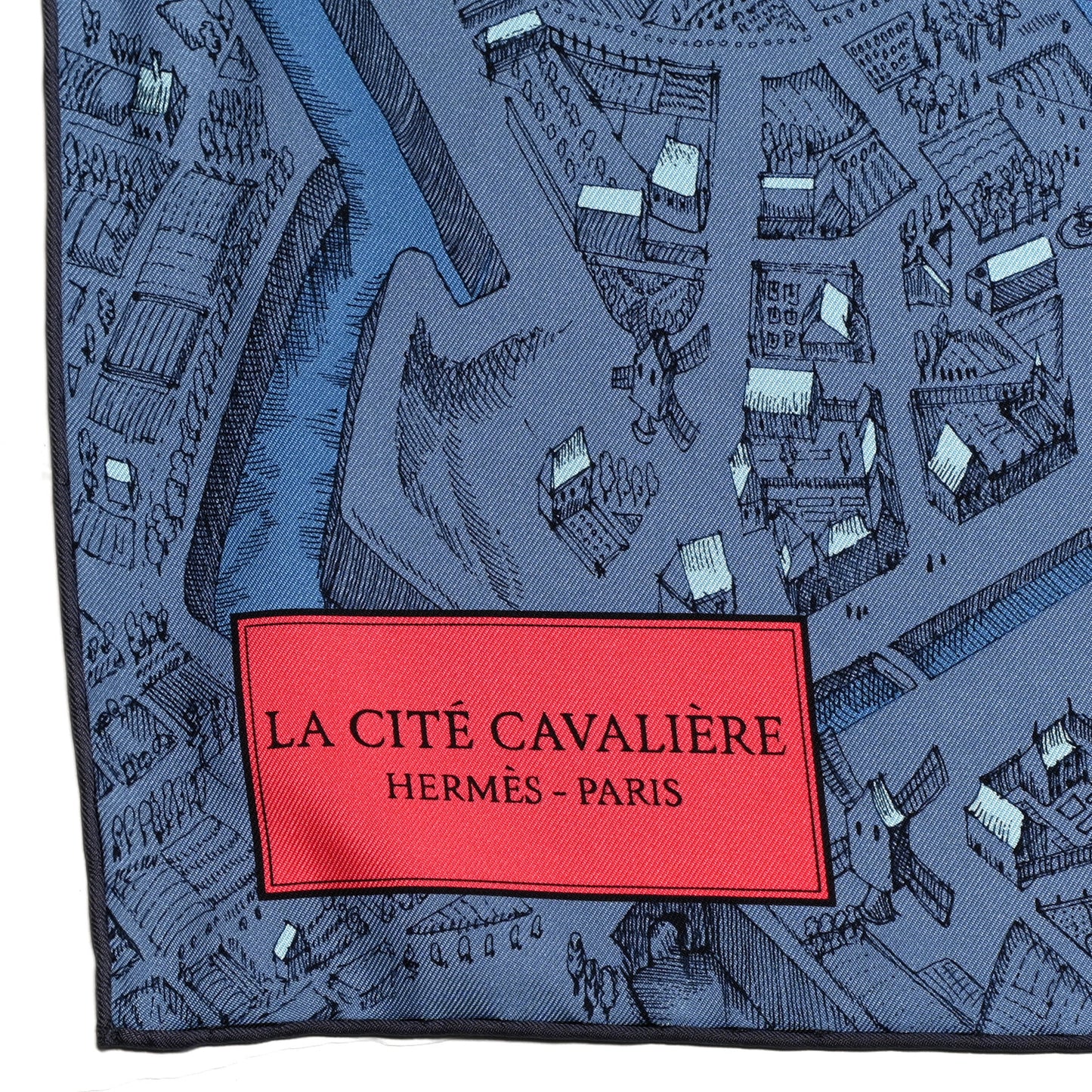 Silk Twill La Cite Cavaliere Scarf 90 Bleu Jean Rose Gris