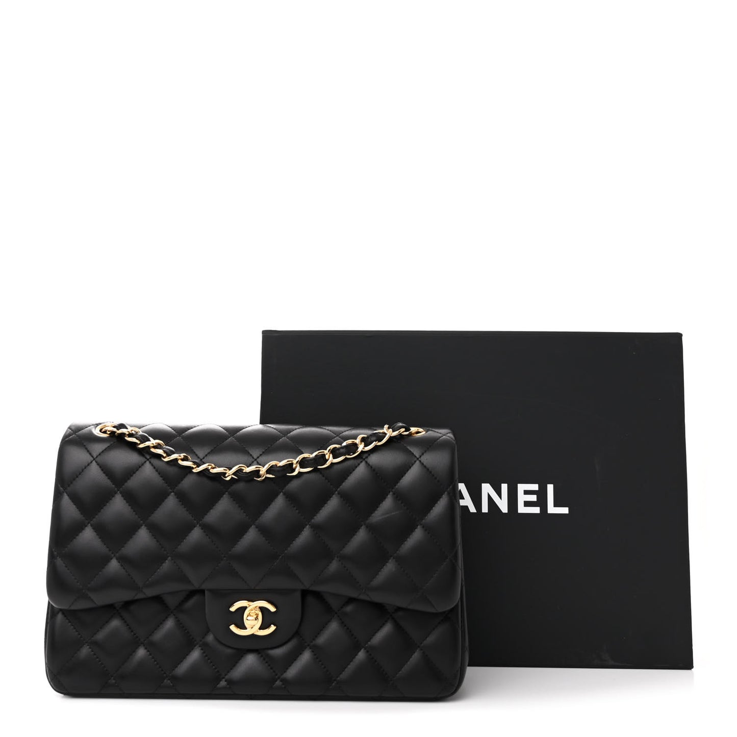 Lambskin Quilted Jumbo Double Flap Black