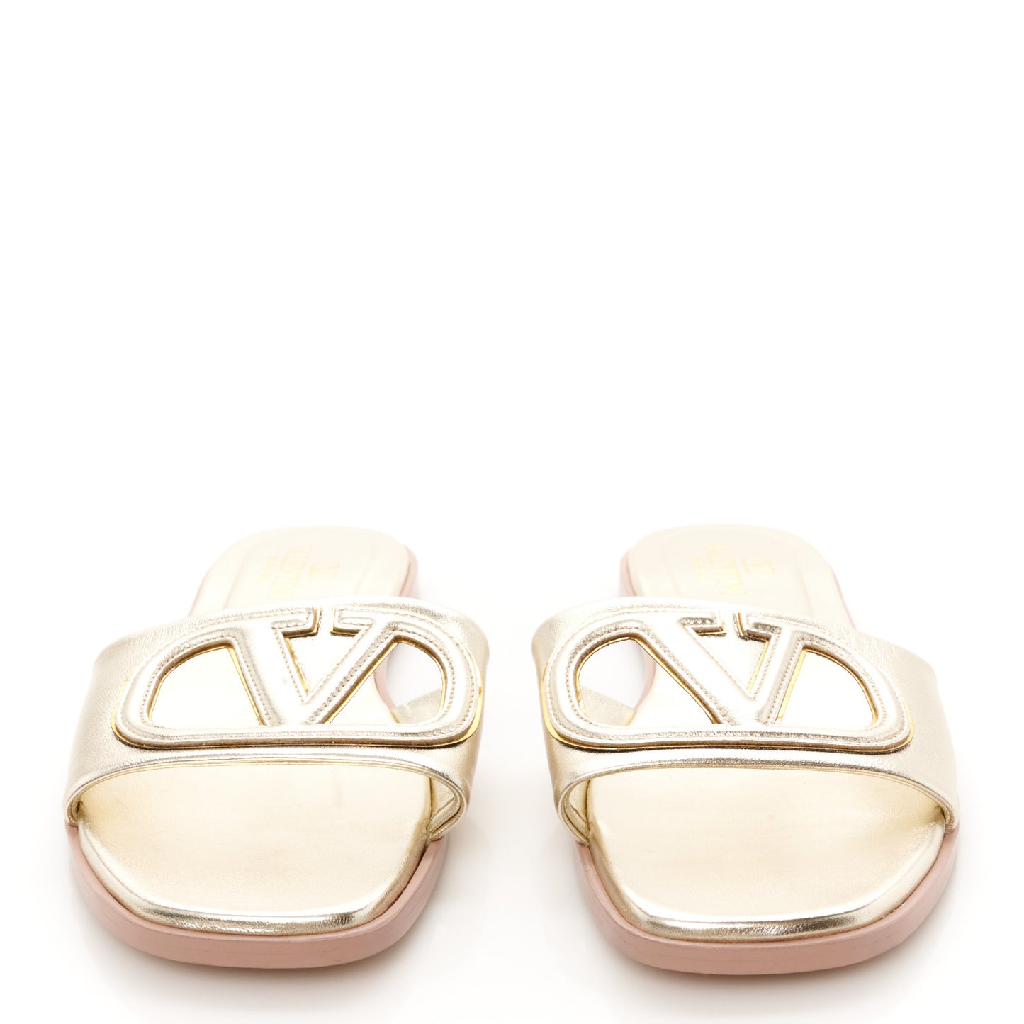 Metallic Nappa Vlogo Flat Slide Sandals 39 Antique Brass