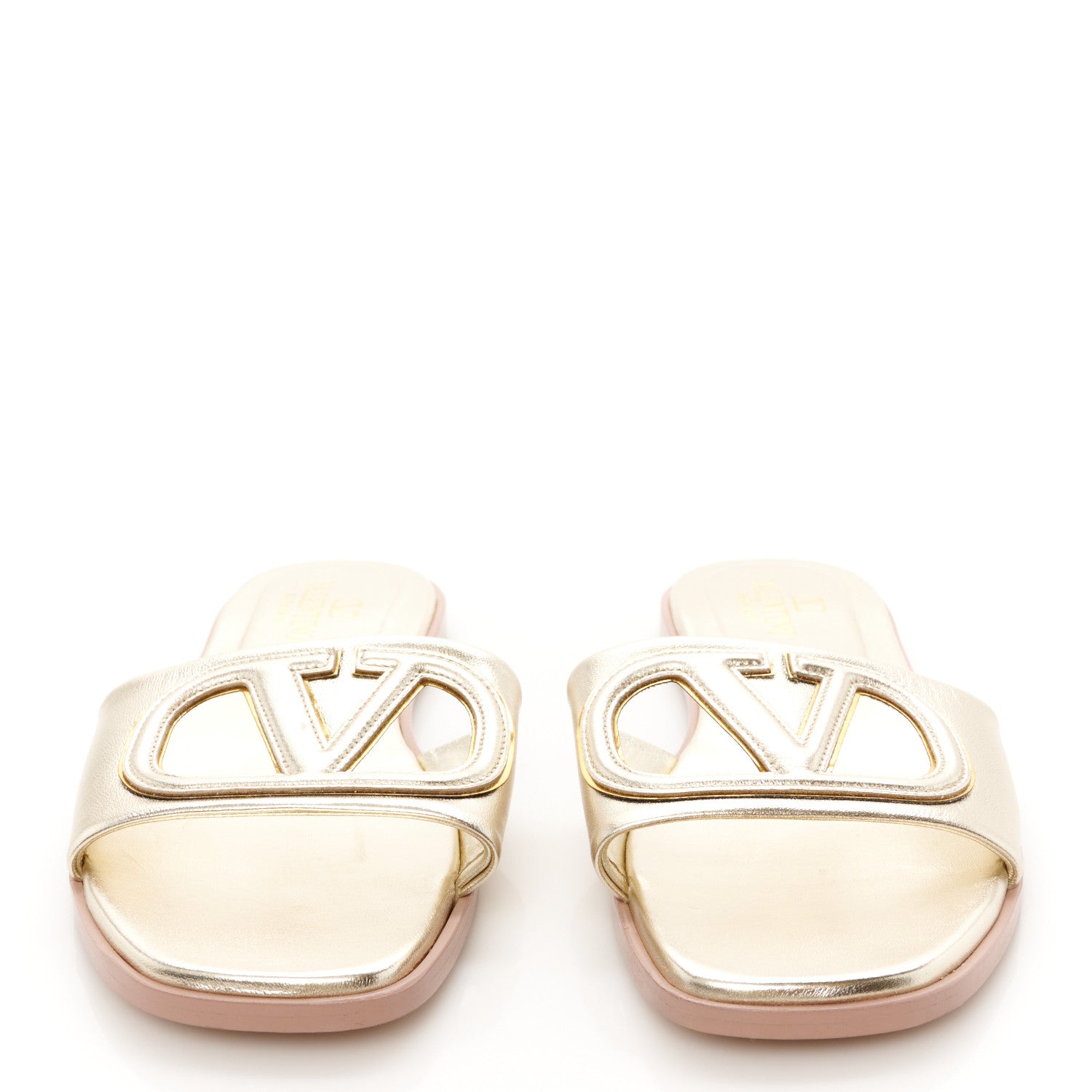 Valentino Garavani Metallic Nappa Vlogo Flat Slide Sandals 39 Antique Brass 3 of 9