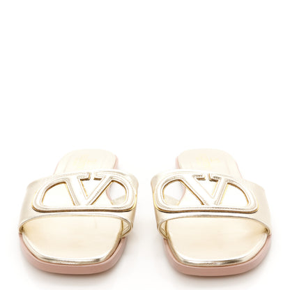 Valentino Garavani Metallic Nappa Vlogo Flat Slide Sandals 39 Antique Brass 3 of 9