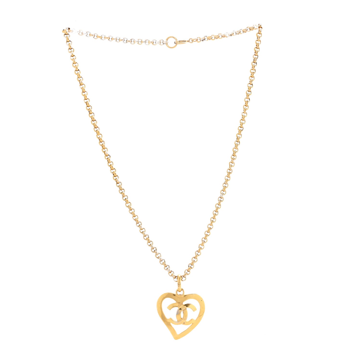 Chanel CC Heart Chain Pendant Necklace Gold 3 of 5