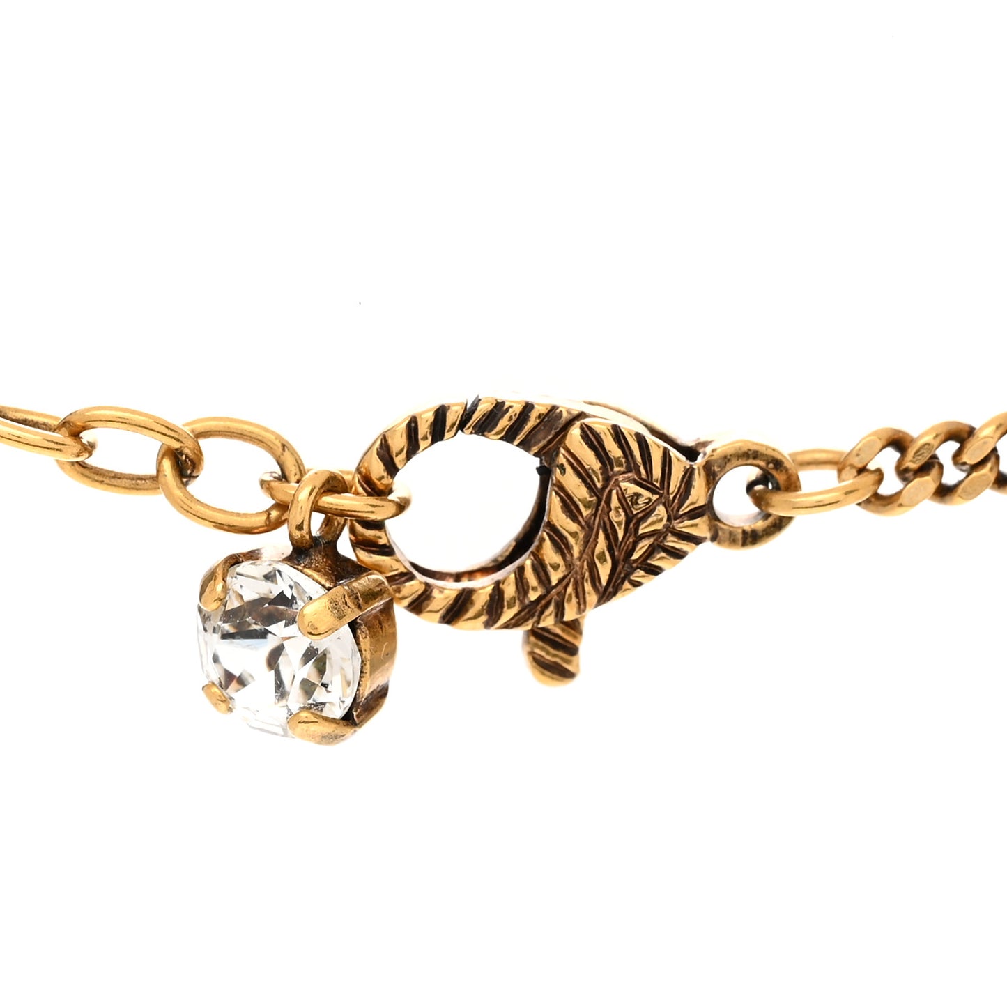 GUCCI Crystal Embellished Double G Necklace Aged Gold