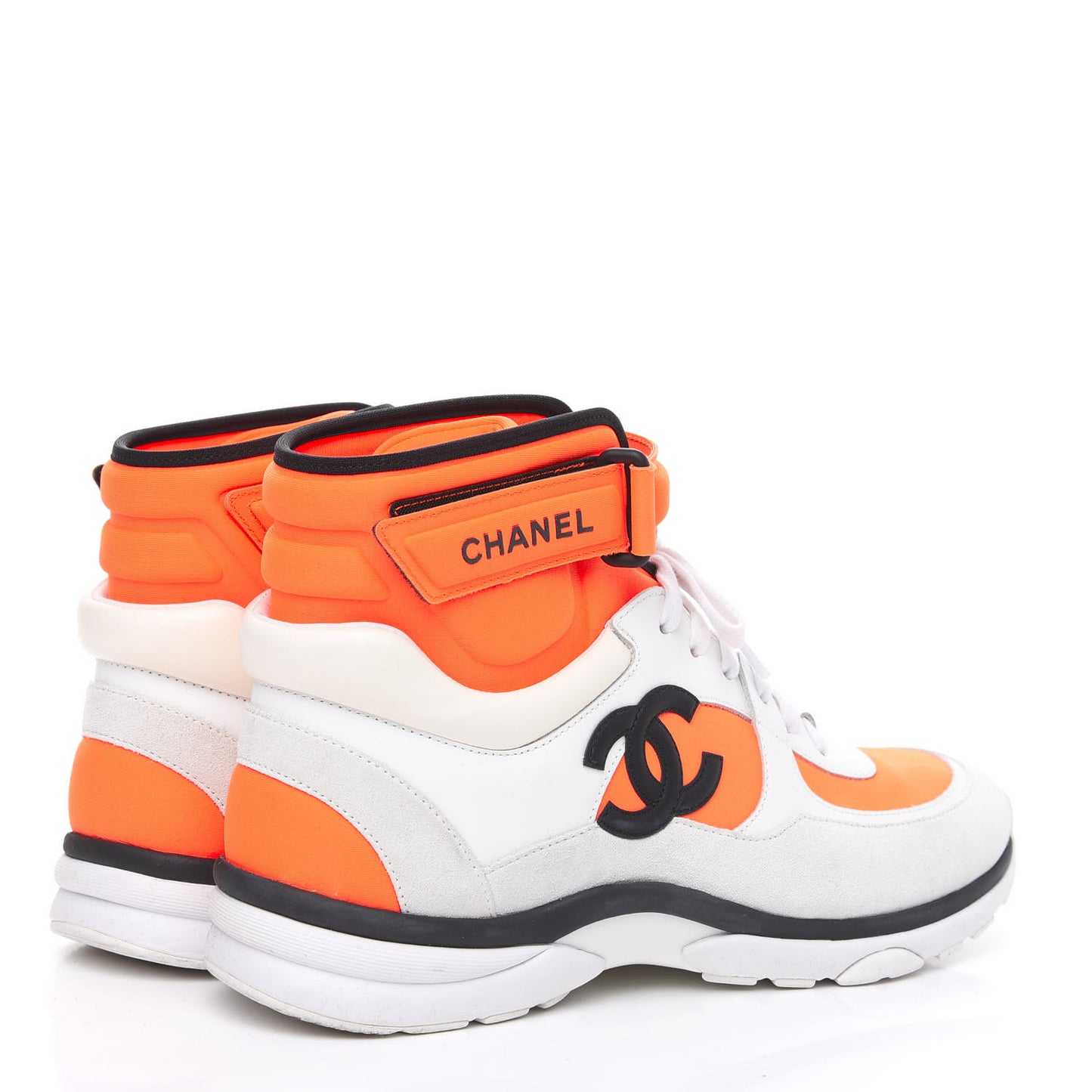 Suede Calfskin Lambskin Neoprene High Top CC Sneakers 40 White Fluo Orange