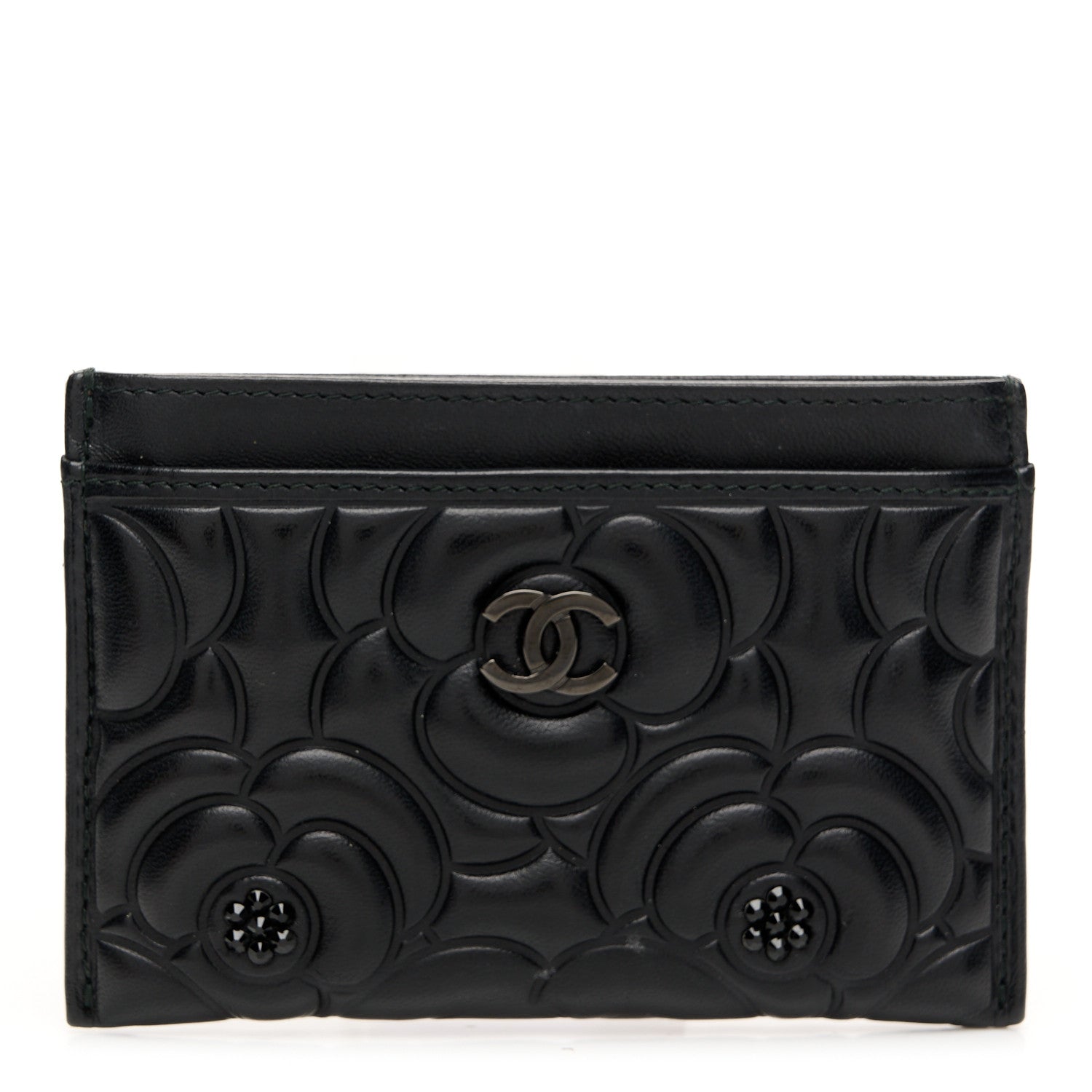 Chanel Lambskin Camellia Embossed Card Holder So Black 1 of 11