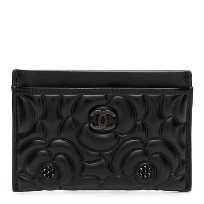 Chanel Lambskin Camellia Embossed Card Holder So Black 1 of 11