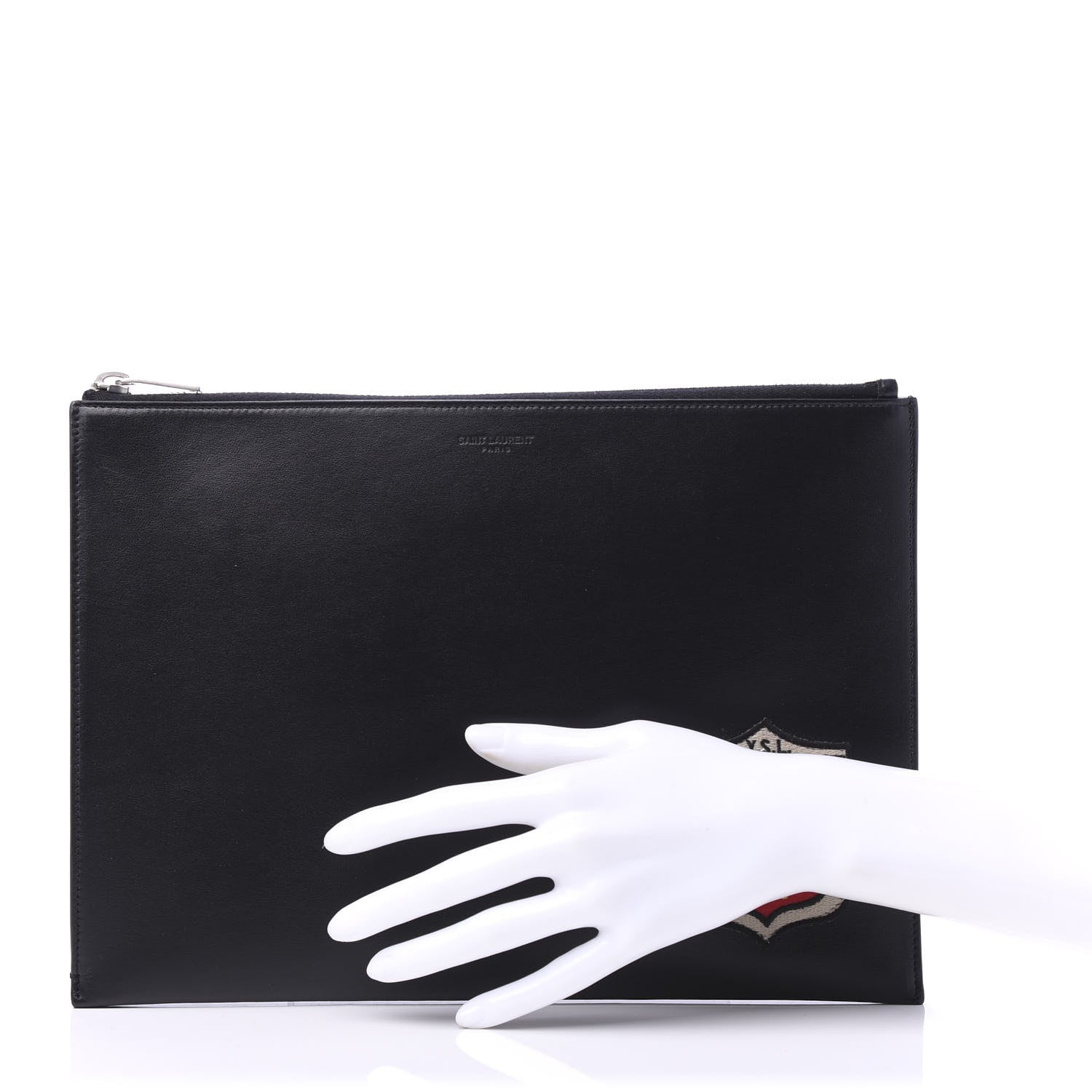 Saint Laurent Calfskin Embroidered iPad Pouch Black 2 of 10