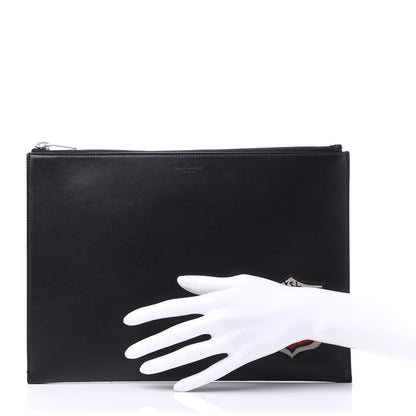 Saint Laurent Calfskin Embroidered iPad Pouch Black 2 of 10