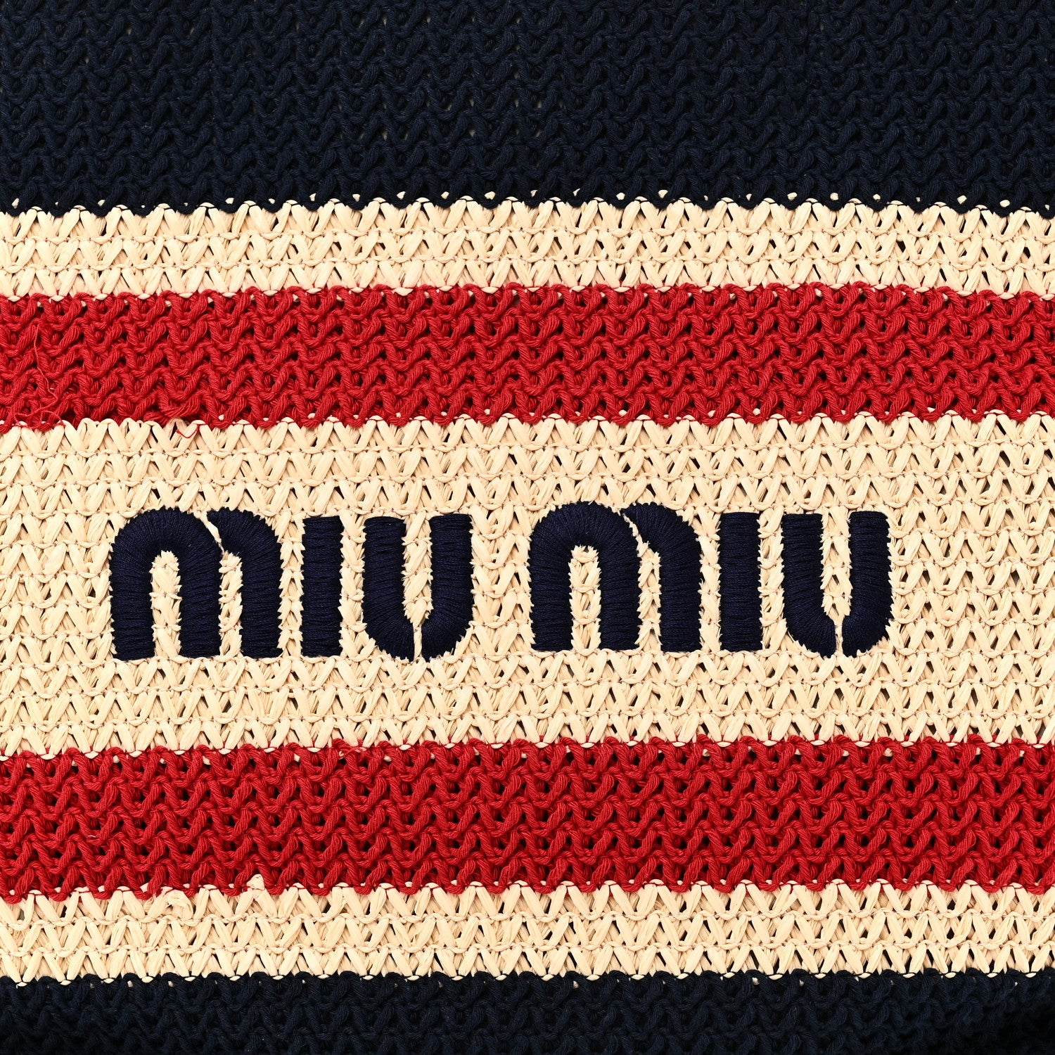 Miu Miu Raffia Crochet Stripe Tote Natural Blue 1724986 – FASHIONPHILE