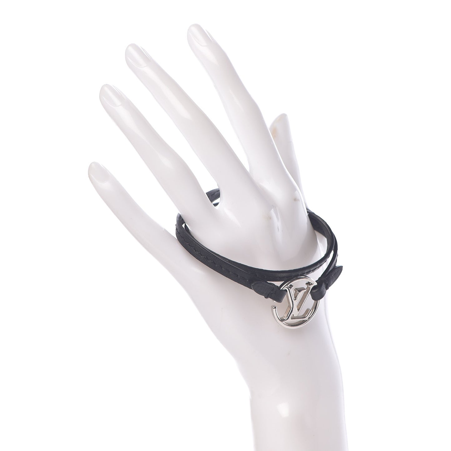 Calfskin LV Circle Double Wrap Bracelet Black