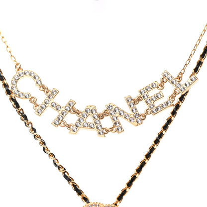 Chanel Lambskin Crystal Pearl Logo CC Double Strand Necklace Gold White Black 4 of 5