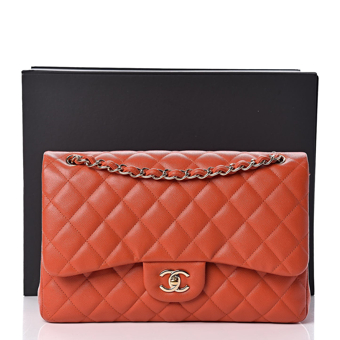 Caviar Quilted Jumbo Double Flap Orange