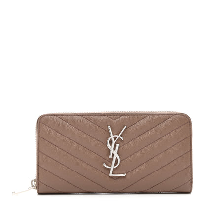 Saint Laurent Grain De Poudre Matelasse Chevron Monogram Zip Around Wallet Fard 1 of 8