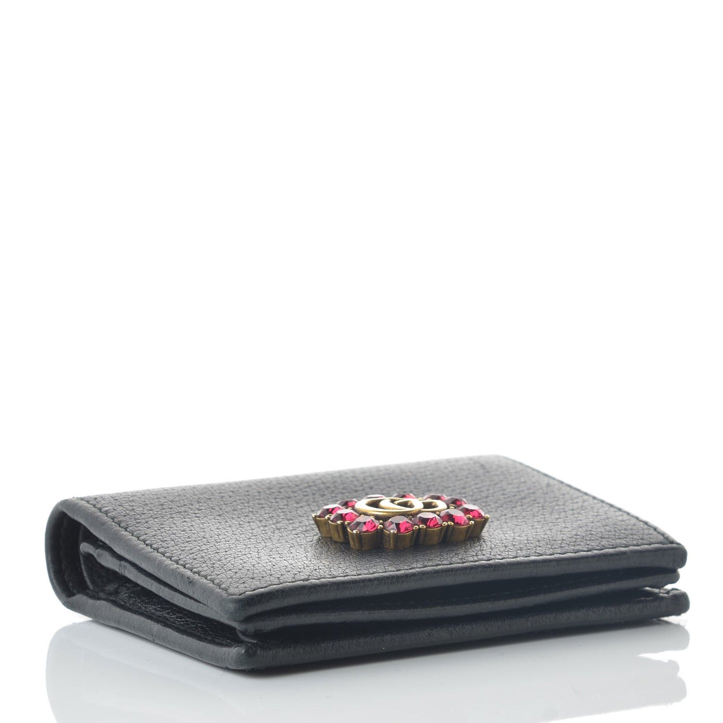 Calfskin Crystal Double G Card Case Black
