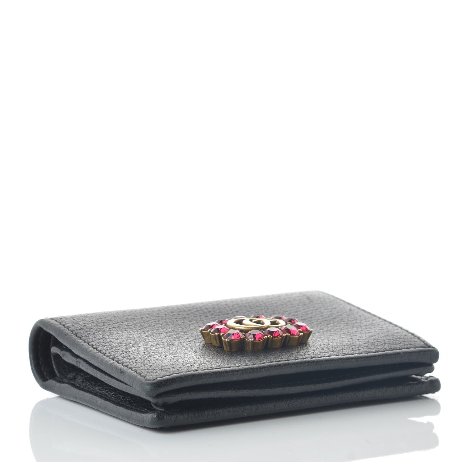 Gucci Calfskin Crystal Double G Card Case Black 4 of 7
