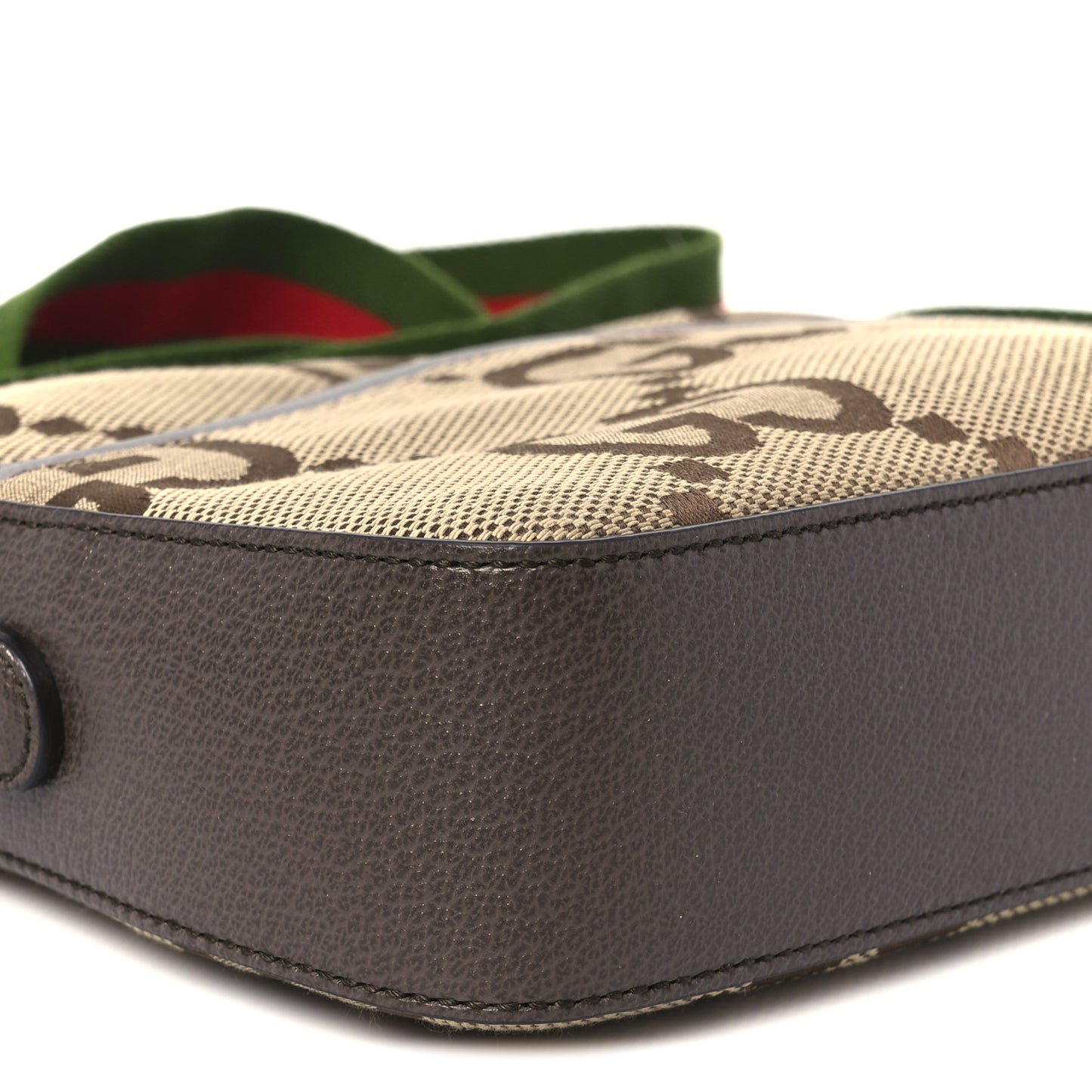 Monogram Jumbo GG Textured Dollar Calfskin Web Messenger Shoulder Bag Camel Ebony New Acero