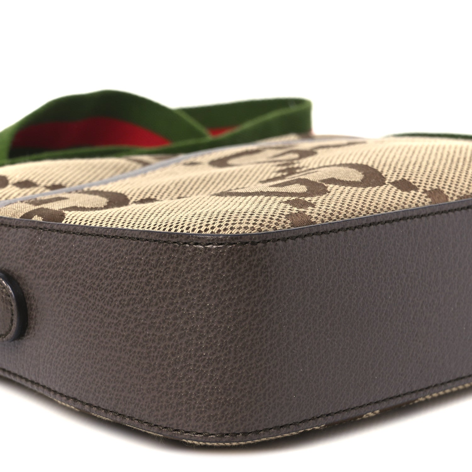 Gucci Monogram Jumbo GG Textured Dollar Calfskin Web Messenger Shoulder Bag Camel Ebony New Acero 9 of 10