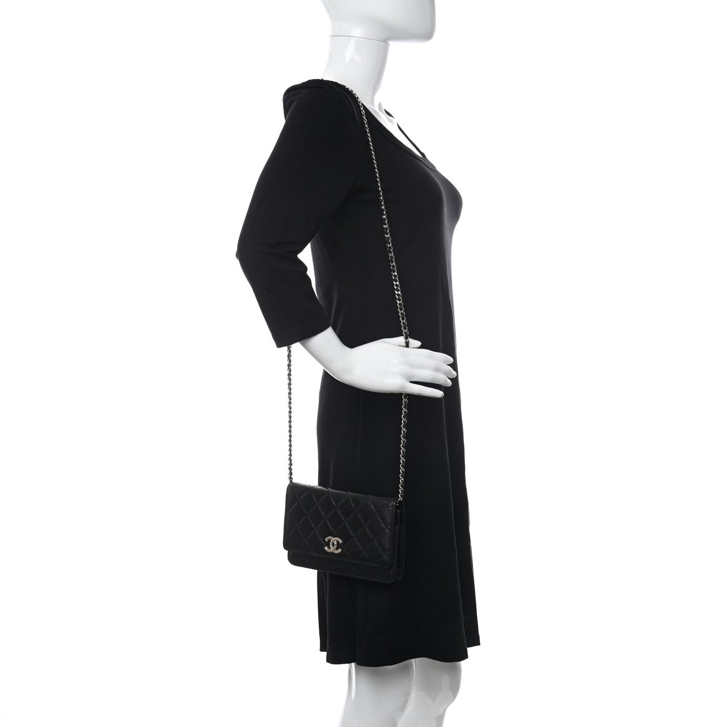 Caviar Quilted Chain CC Wallet On Chain WOC Black