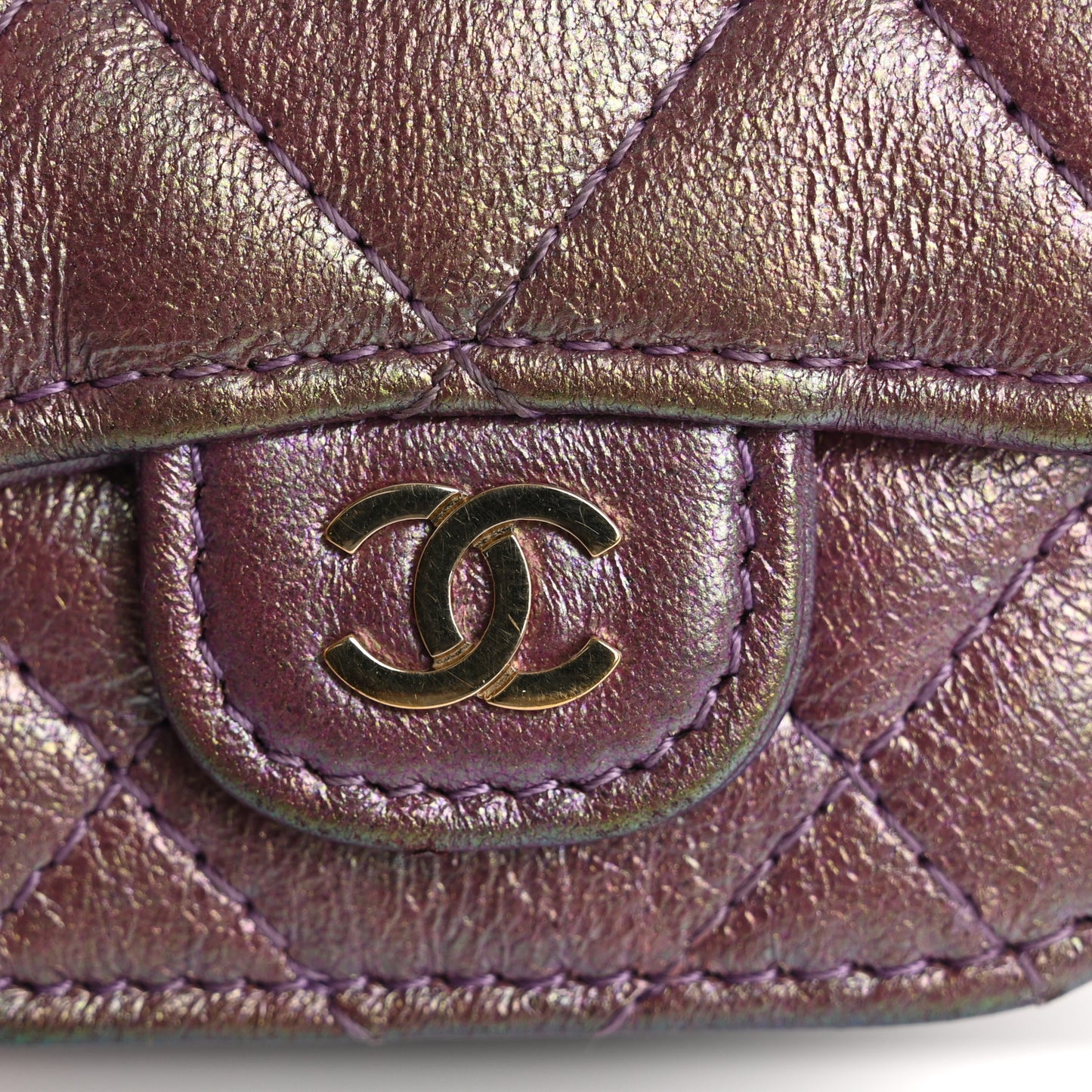 Iridescent Lambskin Quilted Airpods Pro Case Purple