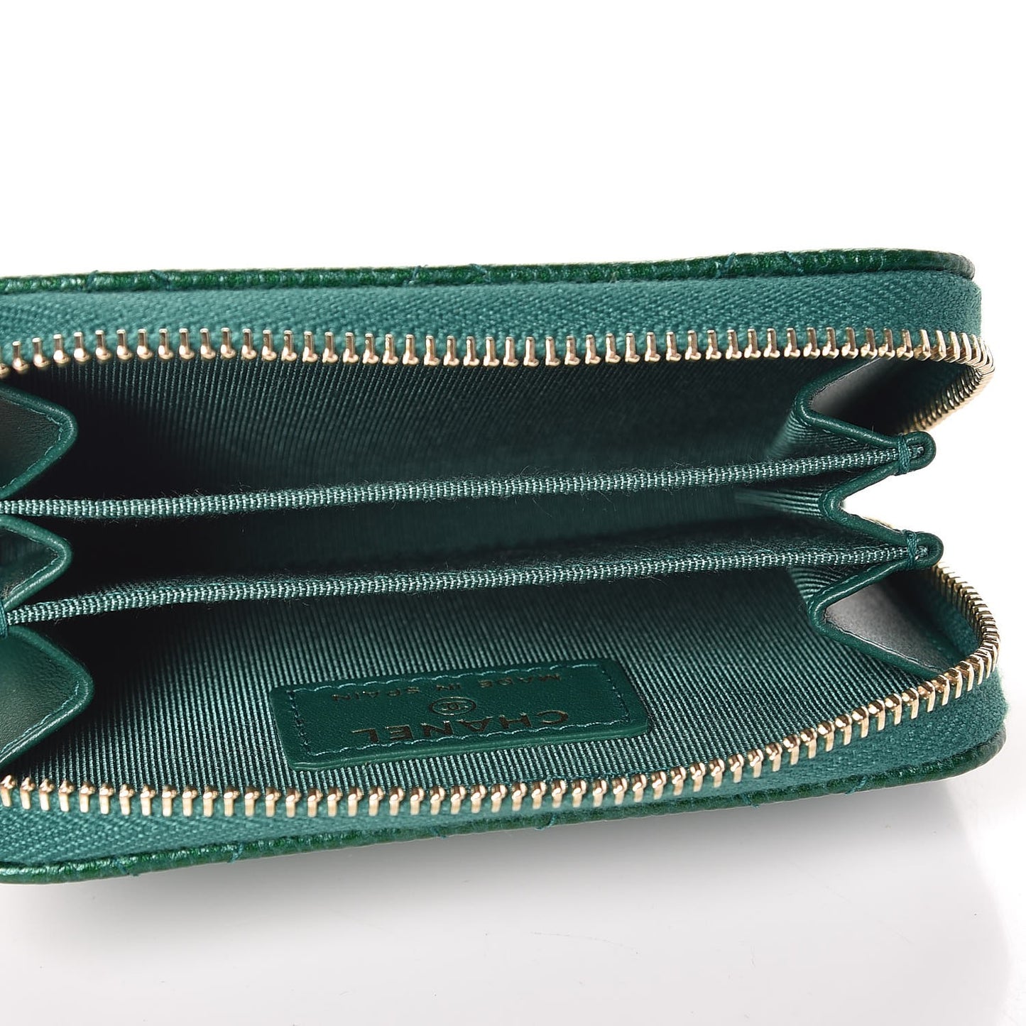 Metallic Caviar Quilted Zip Coin Purse Green