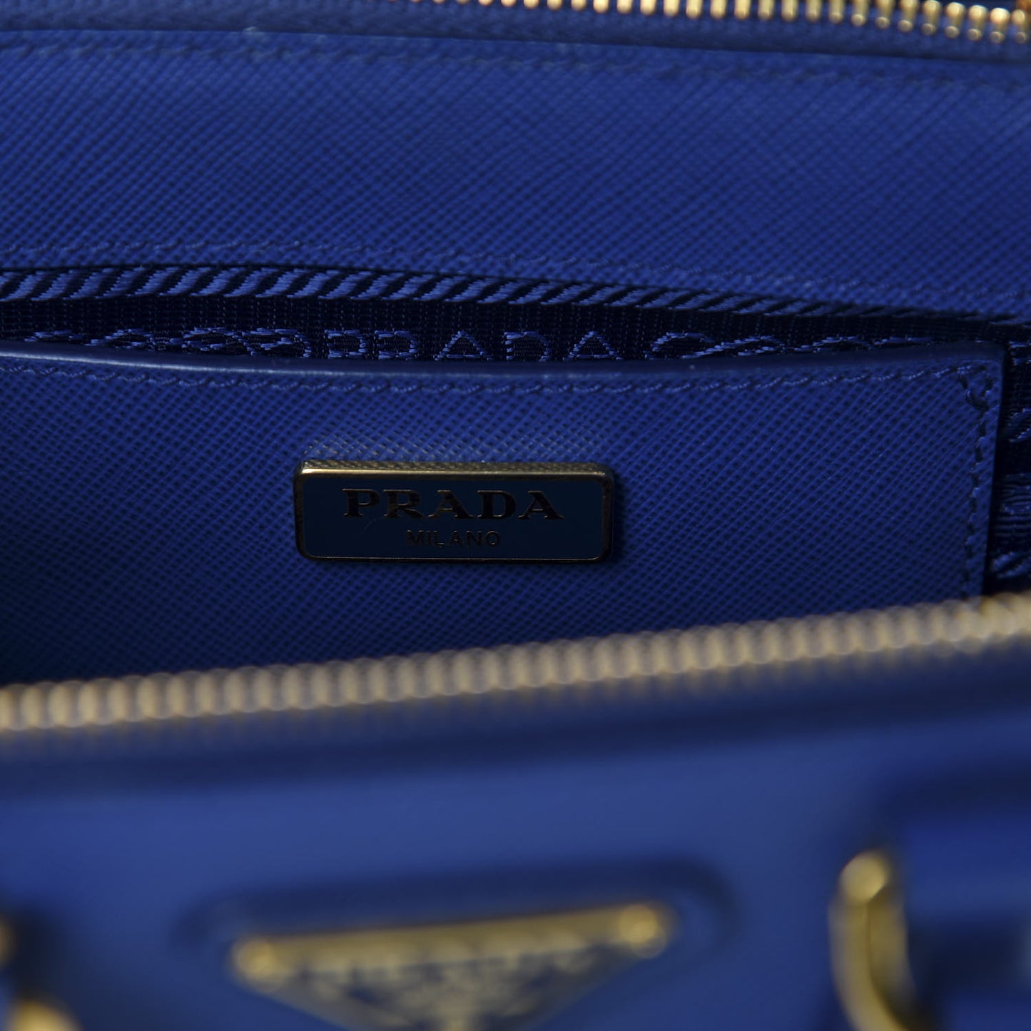Saffiano Micro Galleria Double Zip Tote Azzurro