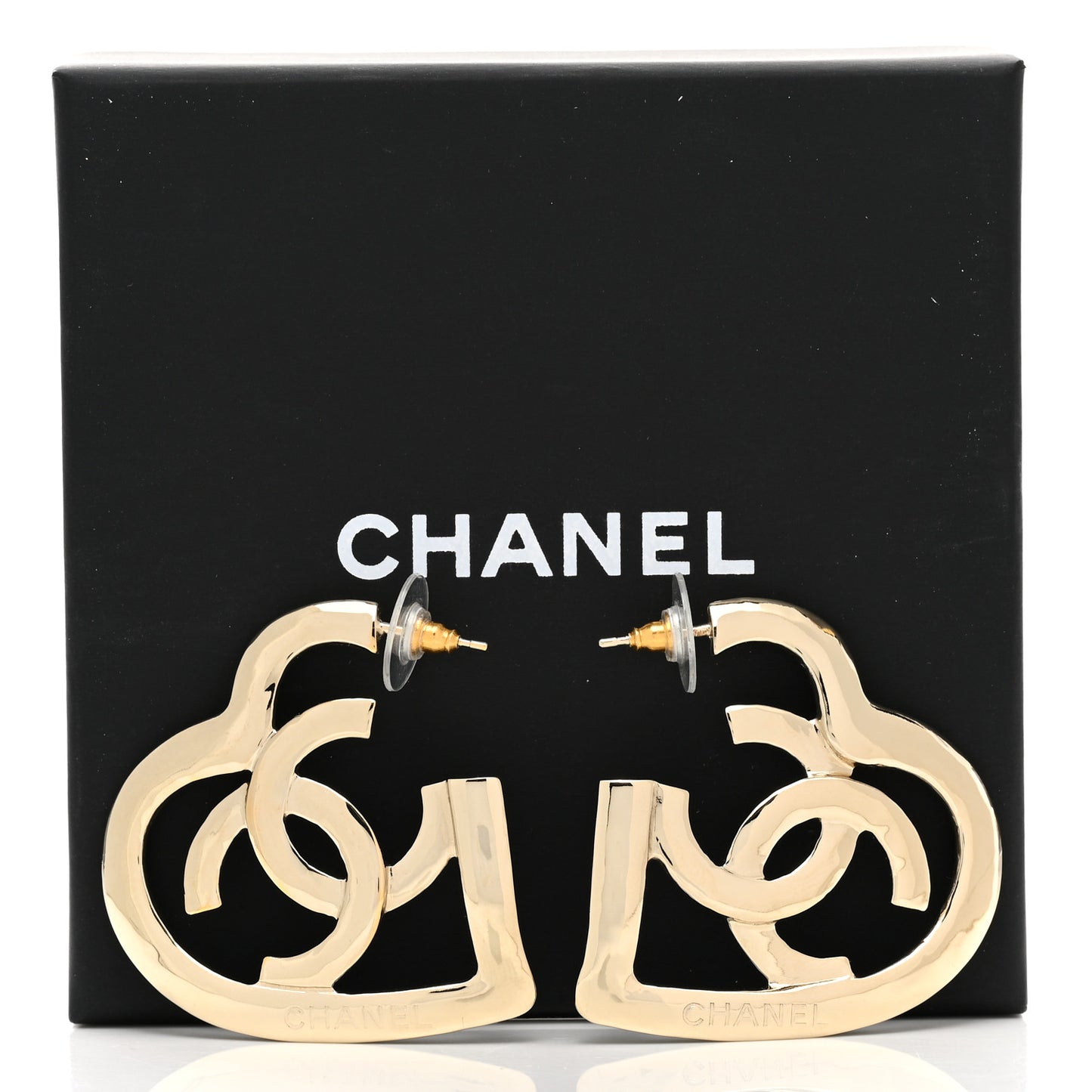 Metal CC Heart Coco In Love Hoop Earrings Gold